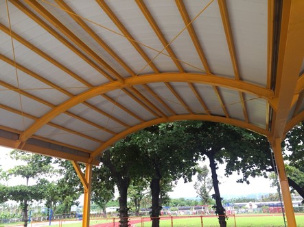 Project Achievement 08-Elementary School Curved Bow Construction-Use Strong House Double Layer Hollow PVC Heat Insulation Roofing Panel